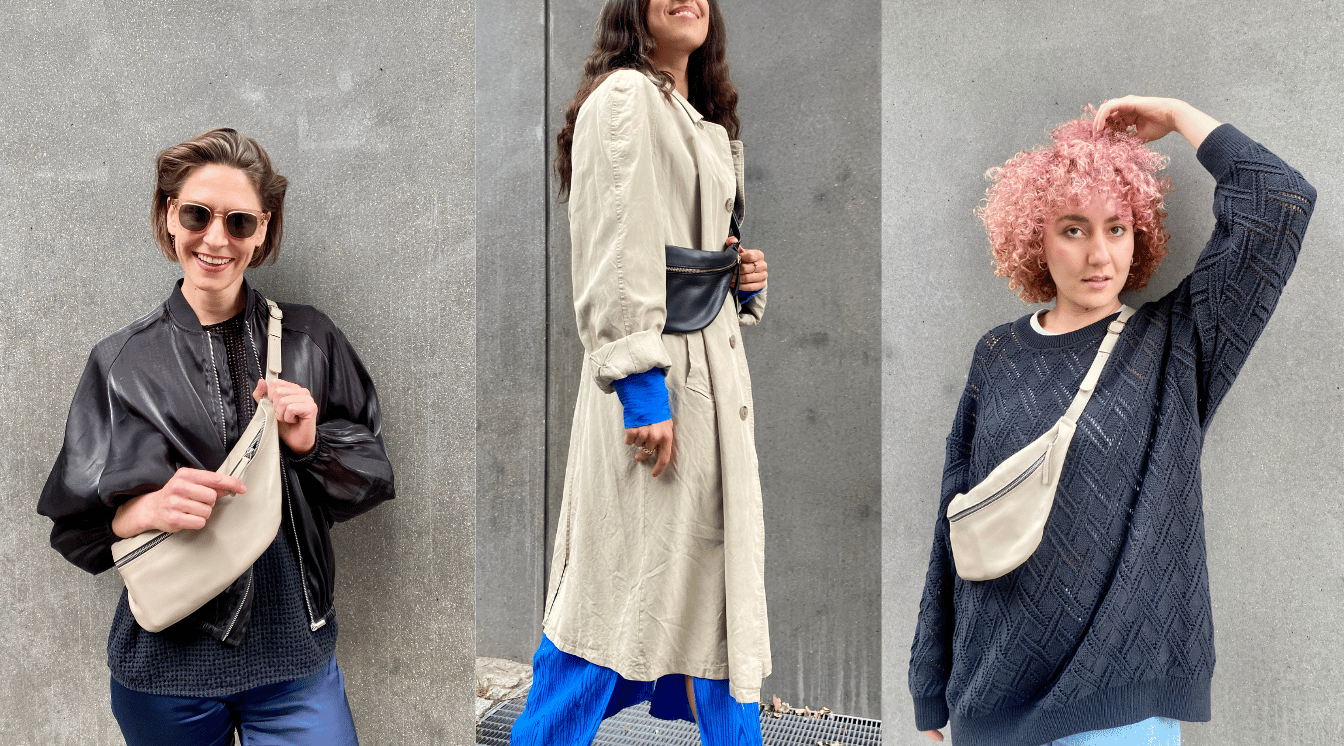 Hip bag aus glattem Leder in schwarz und taupe, Hip Bag Leder schwarz, Echt Leder Hip bag Taupe, Designer Leder Tasche, Bauchtasche