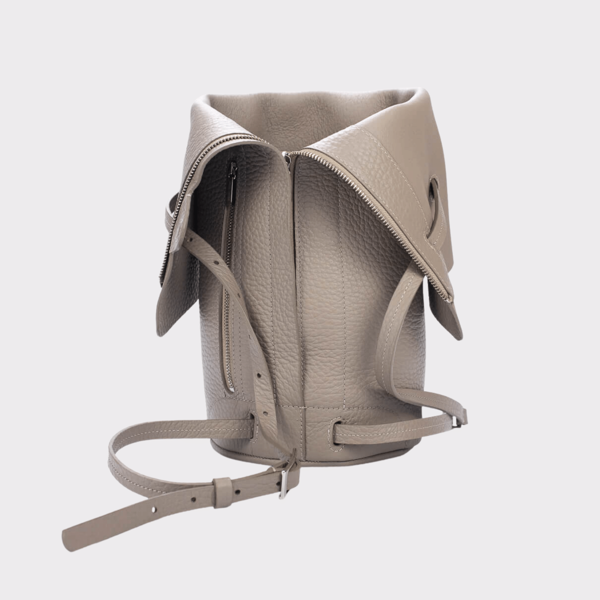 runder Taupe farbener Lederrucksack, Echtleder, Echt Leder Rucksack, Designer Rucksack Damen Taupe, Designer Rucksack für Damen, Leder Rucksack diebstahlsicher, Backpack taupe leather, genuine Leather