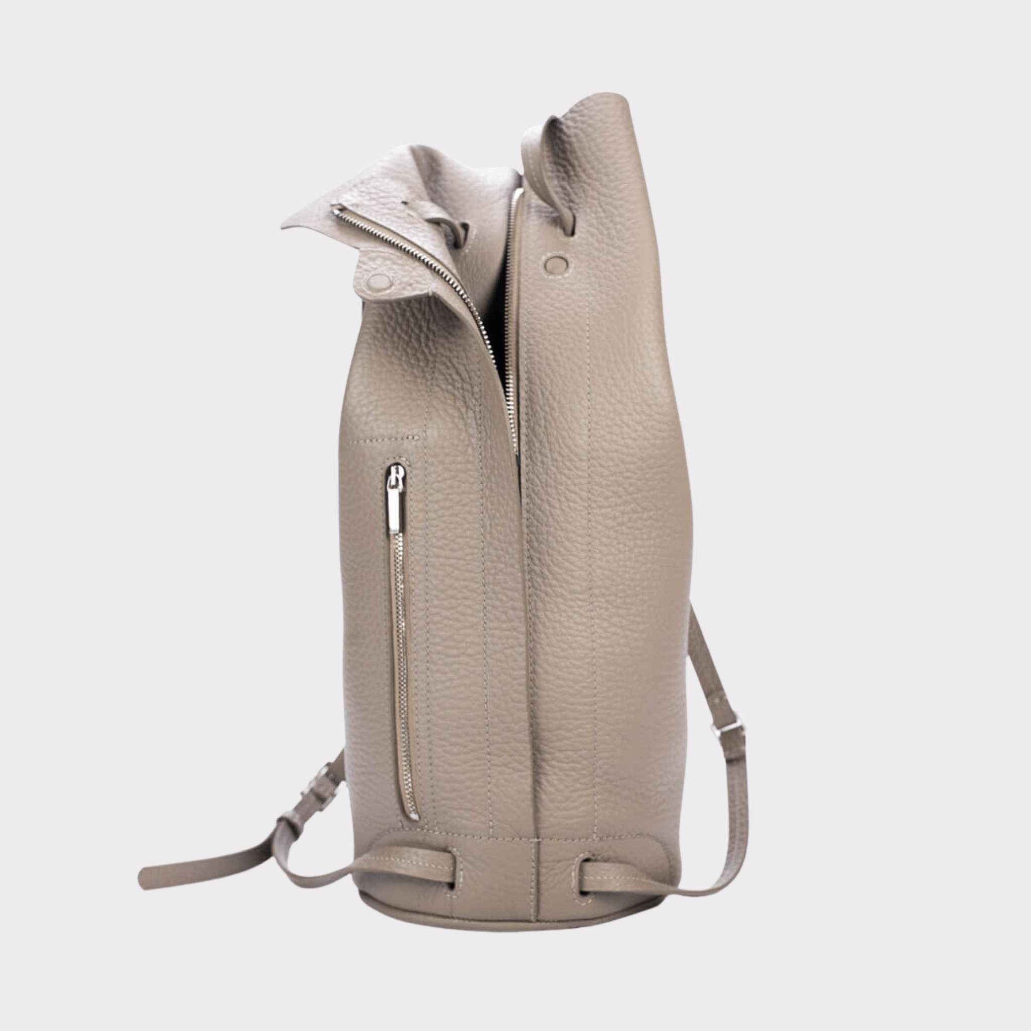 runder Taupe farbener Lederrucksack, Echtleder, Echt Leder Rucksack, Designer Rucksack Damen Taupe, Designer Rucksack für Damen, Leder Rucksack diebstahlsicher, Backpack taupe leather, genuine Leather
