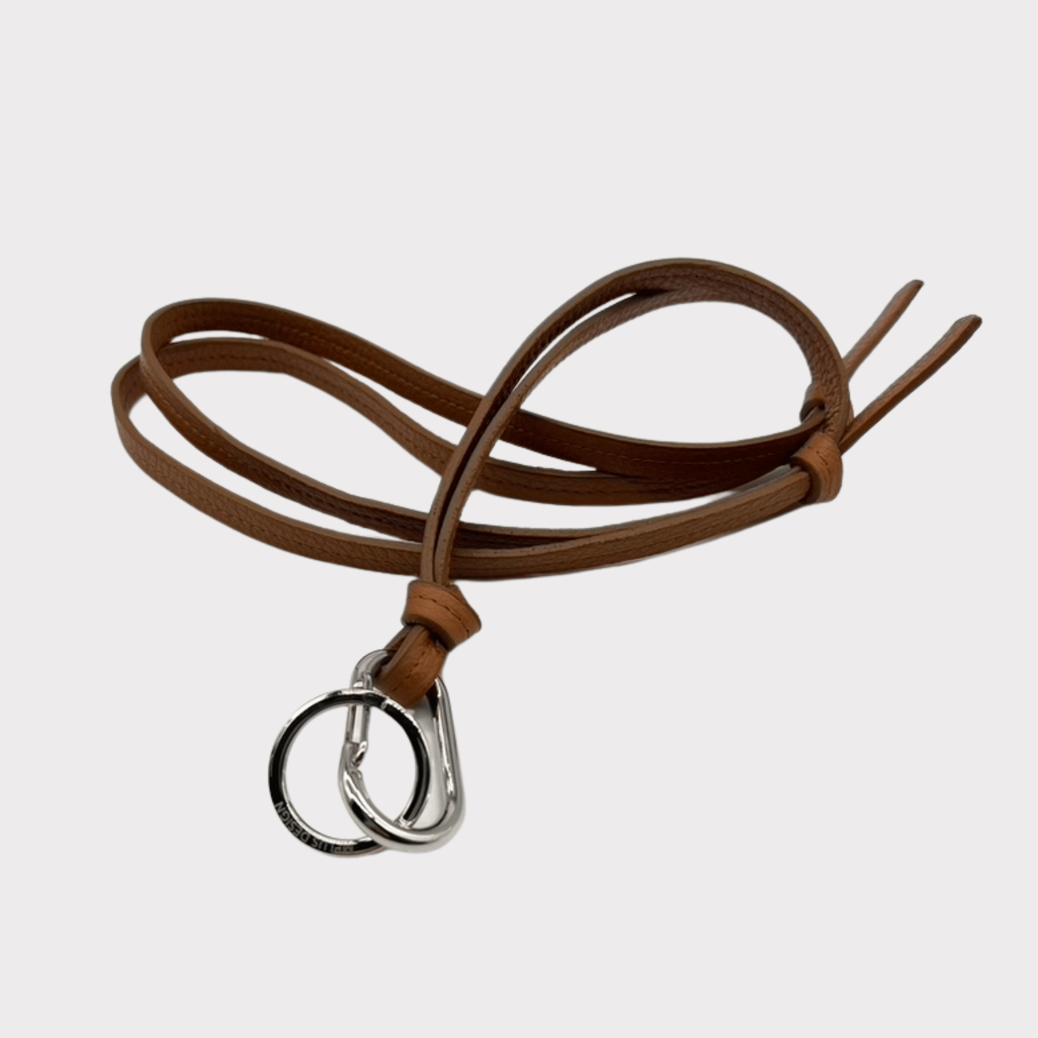 Braunes/cognacfarbenes Lederhandyband mit silbernem Karabinerhaken