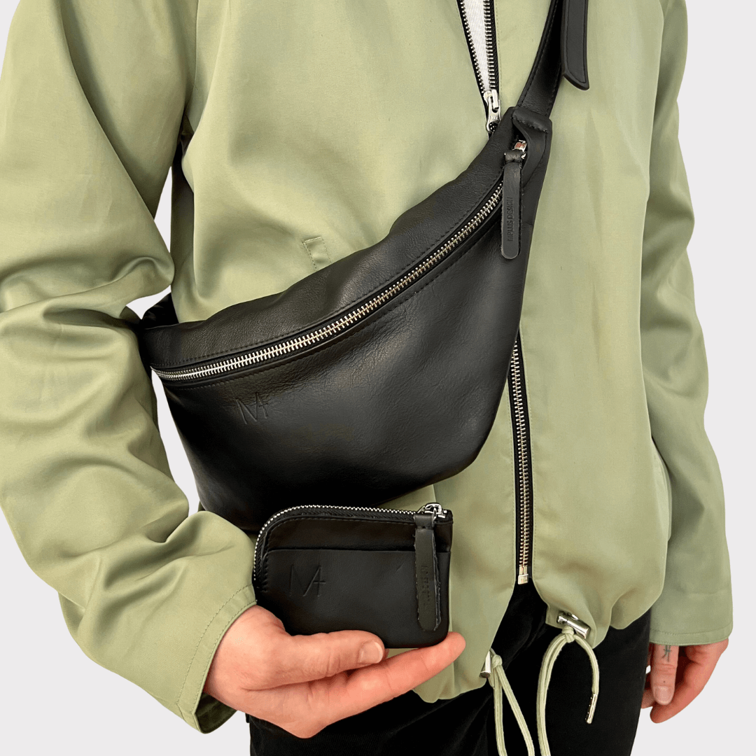 Hip bag leder, Hip bag damen, Hip bag schwarzes leder, Umhängetasche leder, Fanny Pack Leder, nachhaltige Ledertasche, Bauchtasche Damen Leder schwarz, Gürteltasche Damen, Gürteltasche Leder mit passendem Mini Wallet