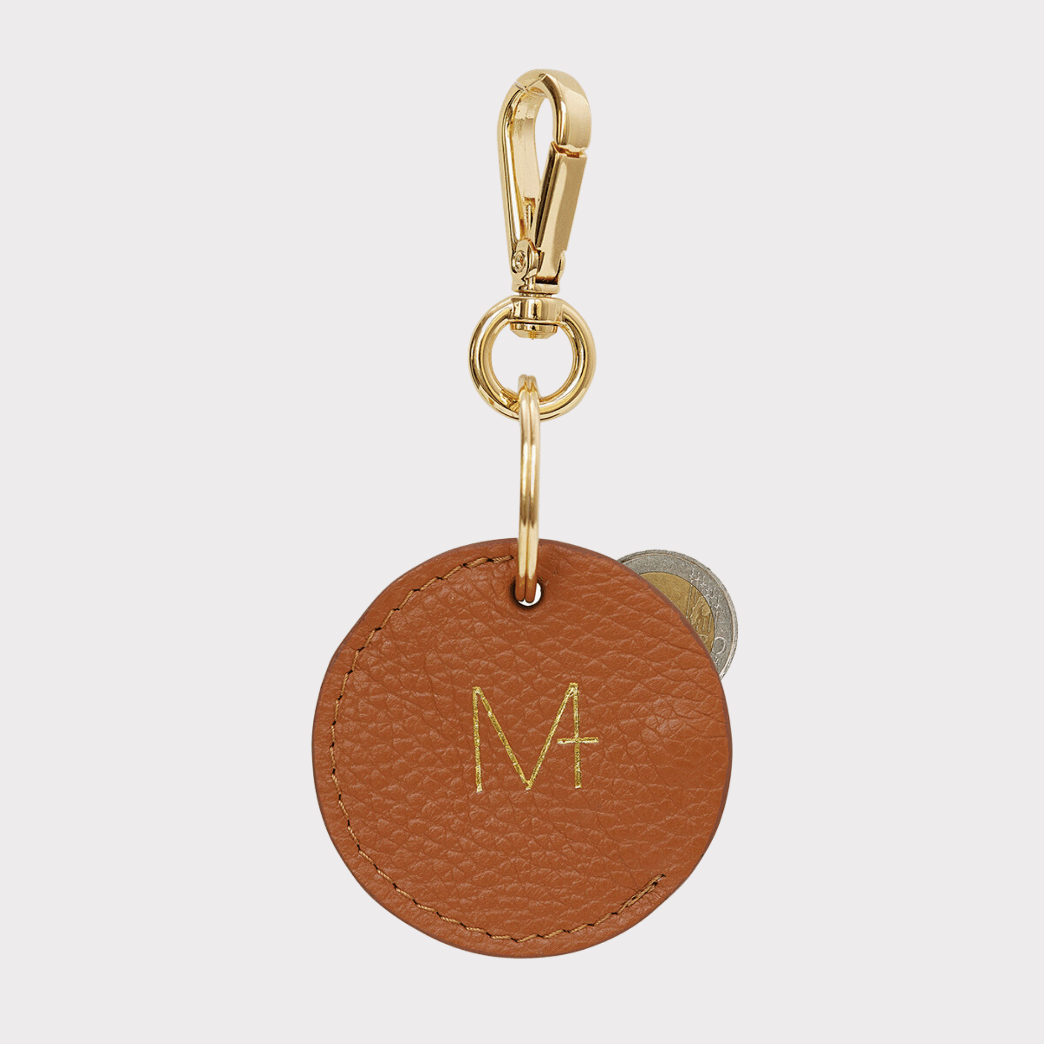 Keyring Cognac Leder, Leder Schlüsselanhänger, Mini Geldbeutel, Schlüsselanhänger mit Münzfach, Cognac Echt Leder, Lederanhänger für Apple AirTag, Schlüssel tracker Hülle