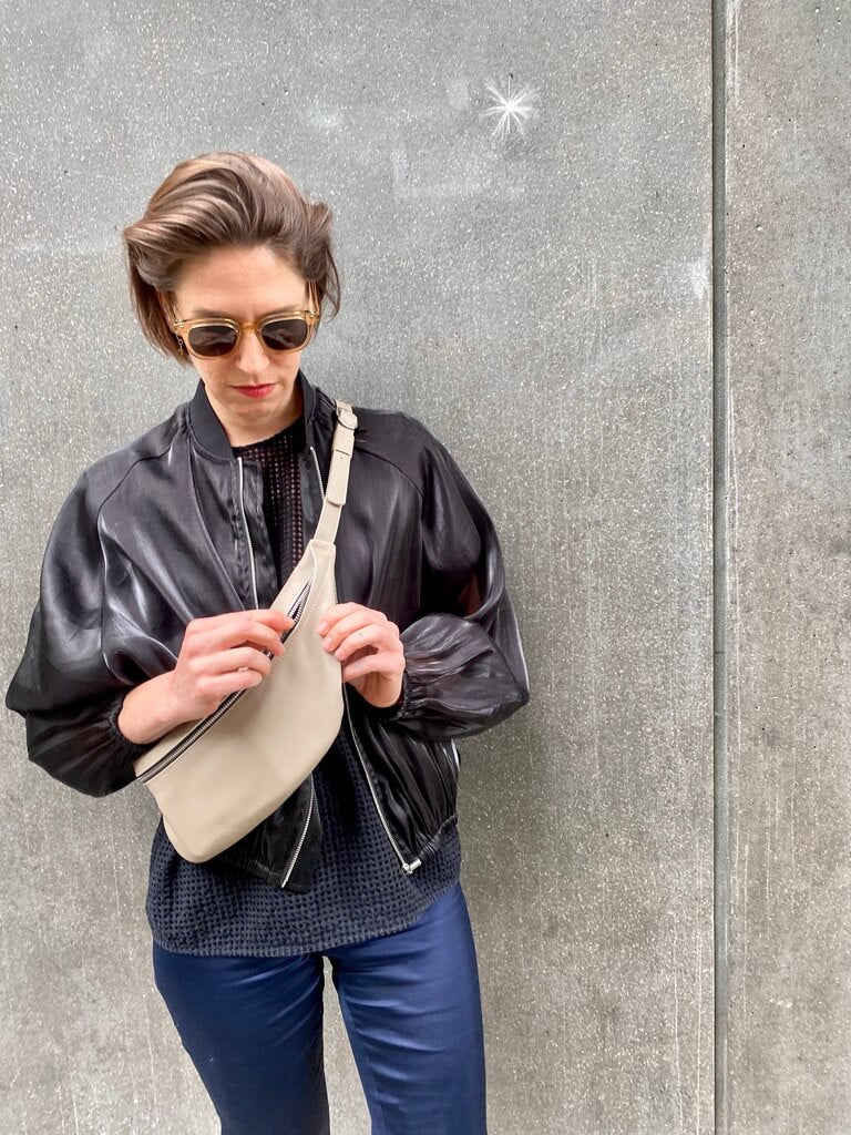 Echt Leder Hip bag Taupe, Designer Umhängetasche, Fannypack