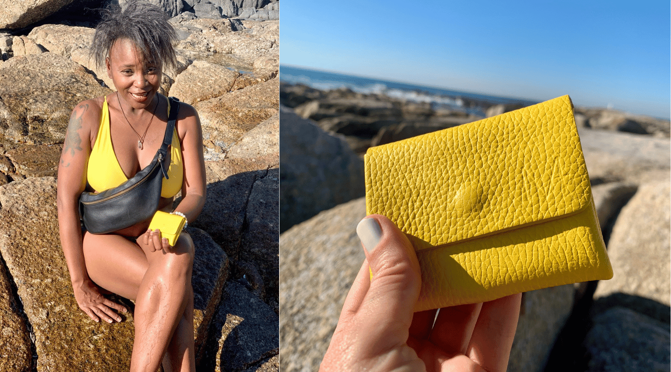 Leder Hip bag Schwarz- Echt Leder Tasche - Umhängetasche - Mini Wallet gelbes Leder - nachhaltige Leder Accessoires aus Berlin