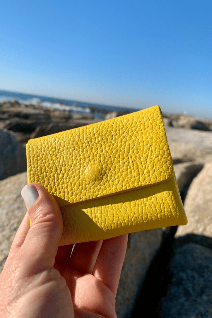 Mini wallet aus echt Leder in gelb - Kleines Portemonnaie