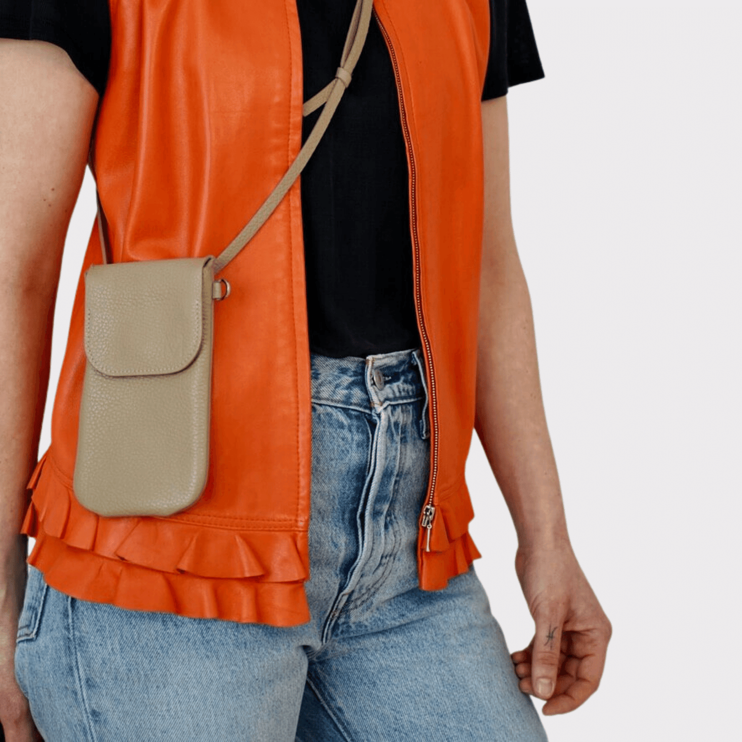 Phone bag Taupe Leder, Handytasche zum umhängen, Handy Tasche klein, Mini Tasche Echt Leder, Telefontasche mit Geld und Kartenfach, Handytasche mit Geldfach, Echtleder Tasche klein, Taupe Leder, Premium Ledertasche, Designer Handy Tasche Taupe Leder, Taupe Phone bag with wallet