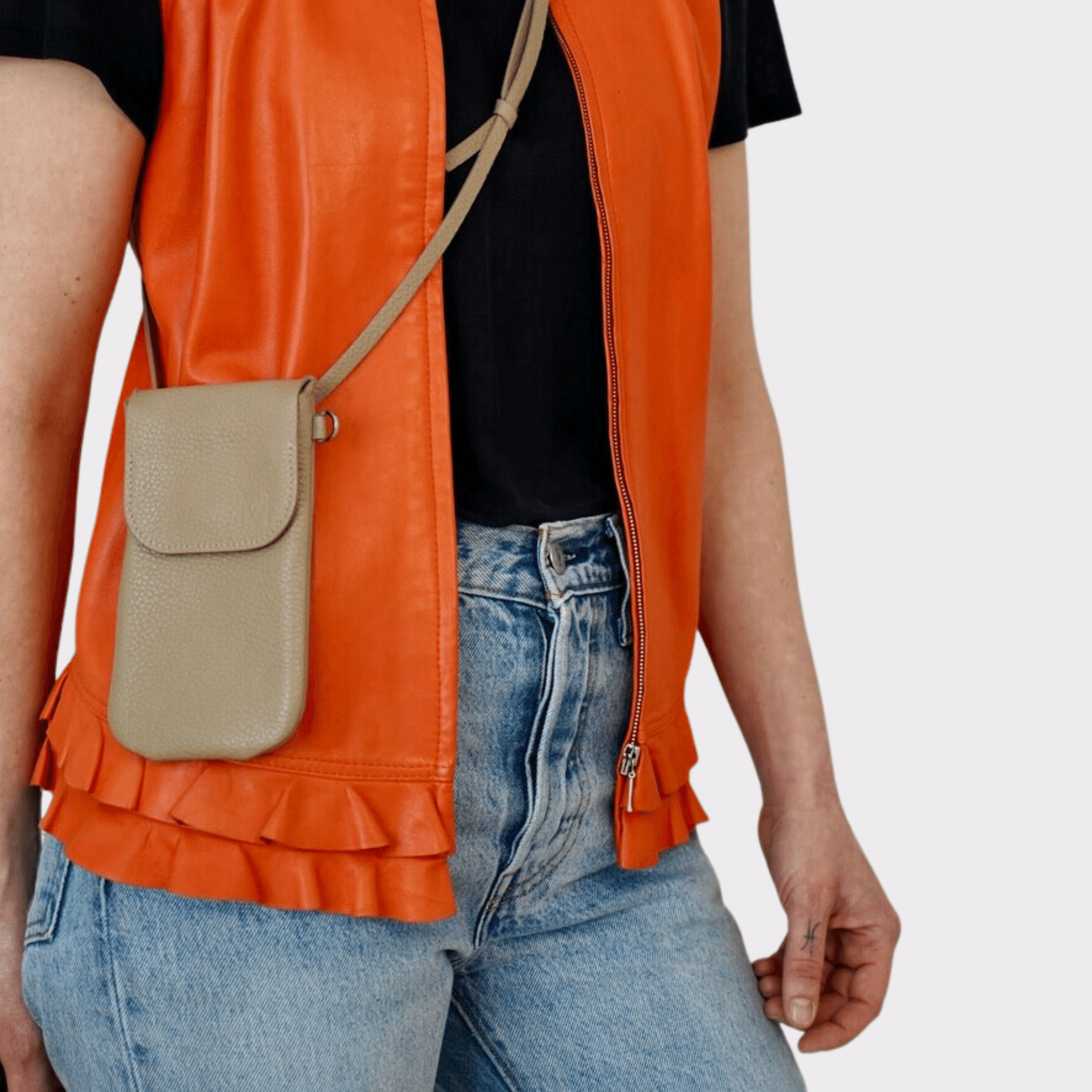 Phone bag Taupe Leder, Handytasche zum umhängen, Handy Tasche klein, Mini Tasche Echt Leder, Telefontasche mit Geld und Kartenfach, Handytasche mit Geldfach, Echtleder Tasche klein, Taupe Leder, Premium Ledertasche, Designer Handy Tasche Taupe Leder, Taupe Phone bag with wallet