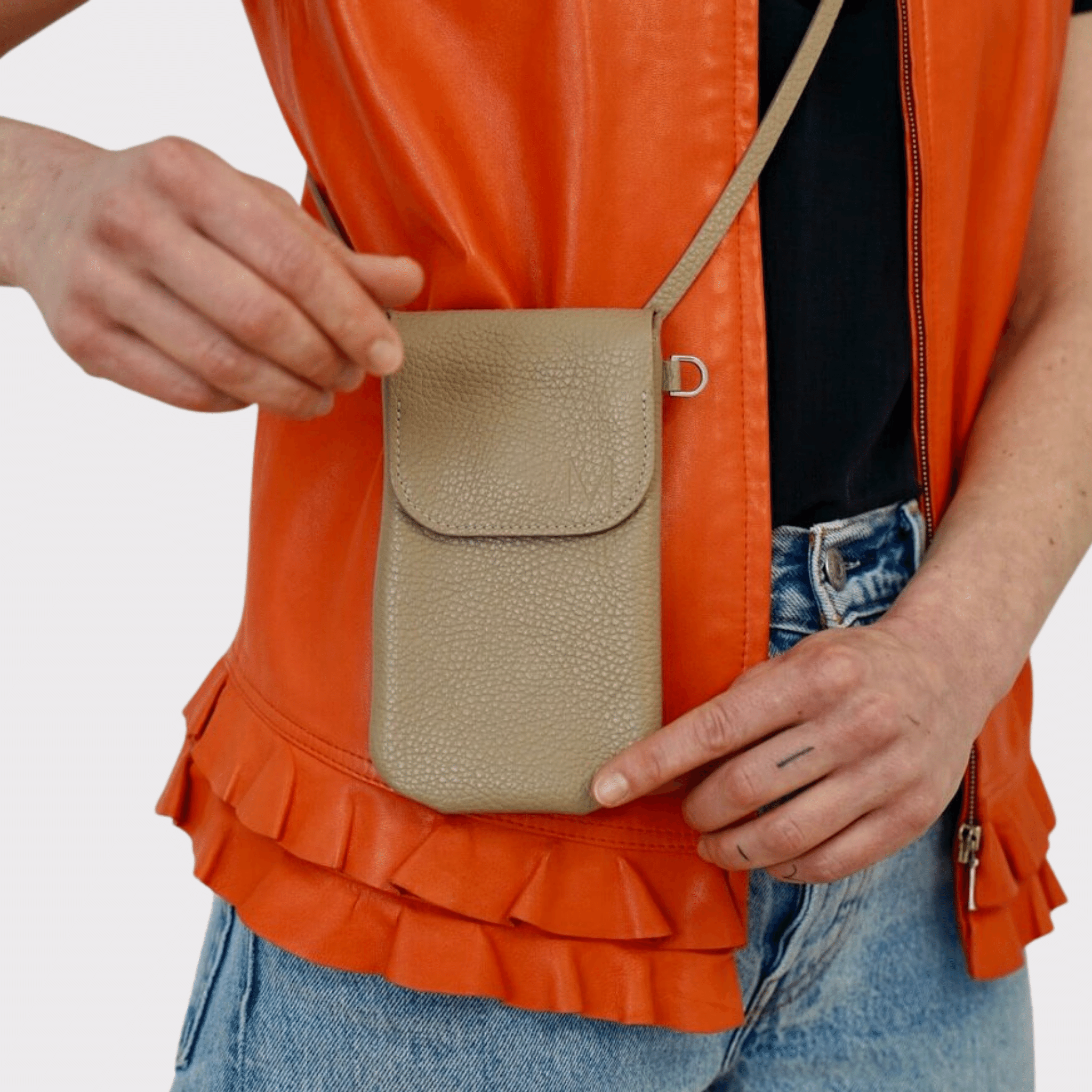 Phone bag Taupe Leder, Handytasche zum umhängen, Handy Tasche klein, Mini Tasche Echt Leder, Telefontasche mit Geld und Kartenfach, Handytasche mit Geldfach, Echtleder Tasche klein, Taupe Leder, Premium Ledertasche, Designer Handy Tasche Taupe Leder, Taupe Phone bag with wallet