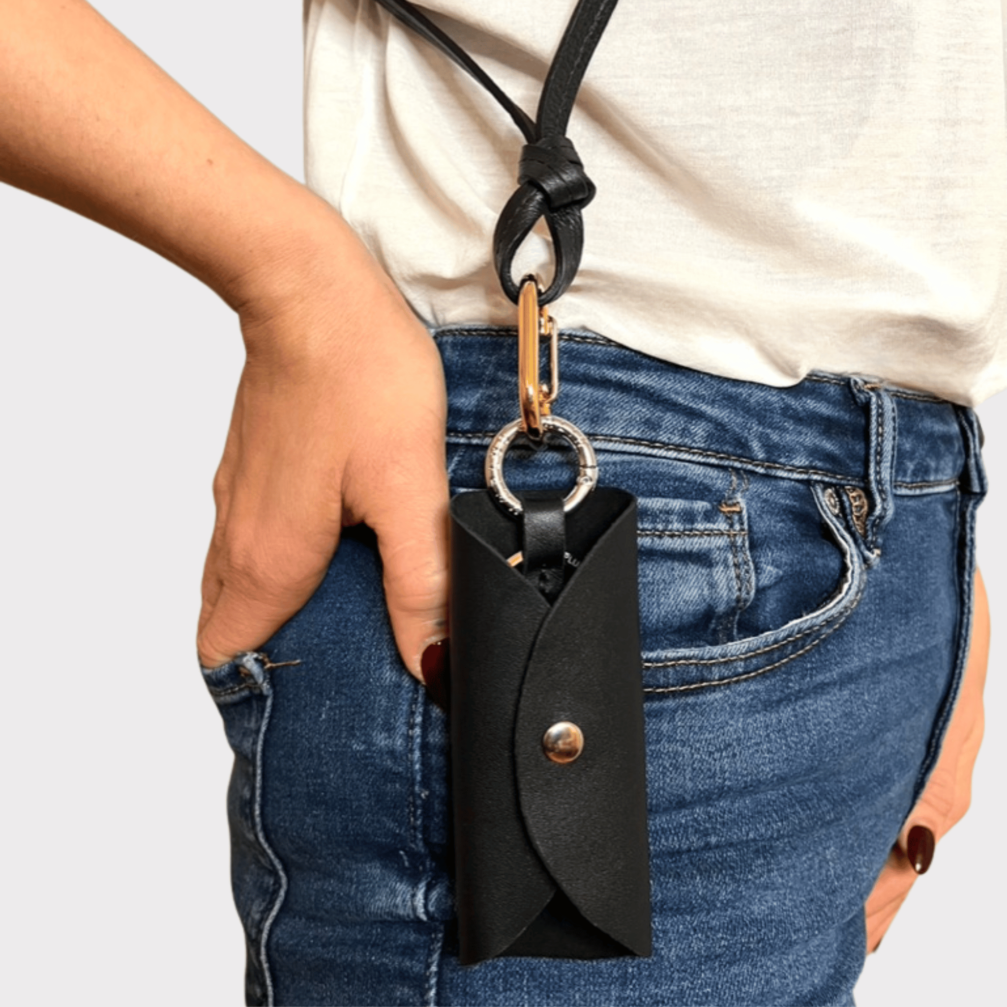 Schwarzes Leder Schlüsselband mit Schlüsselhülle zum umhängen