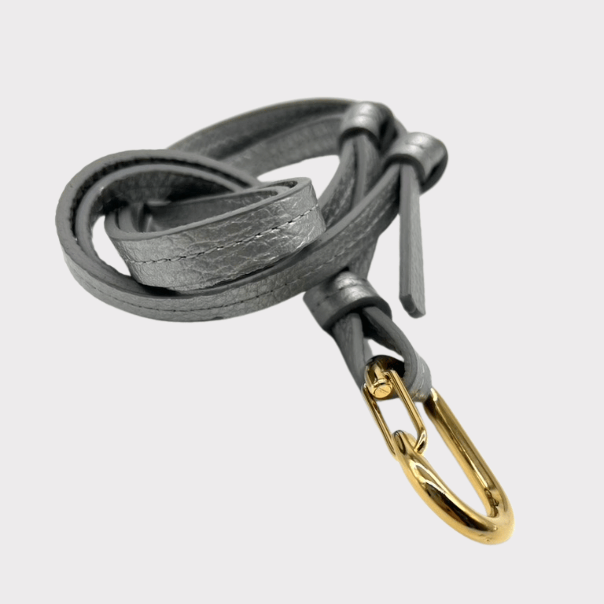 silbernes Leder Schlüsselband mit goldenem Karabiner