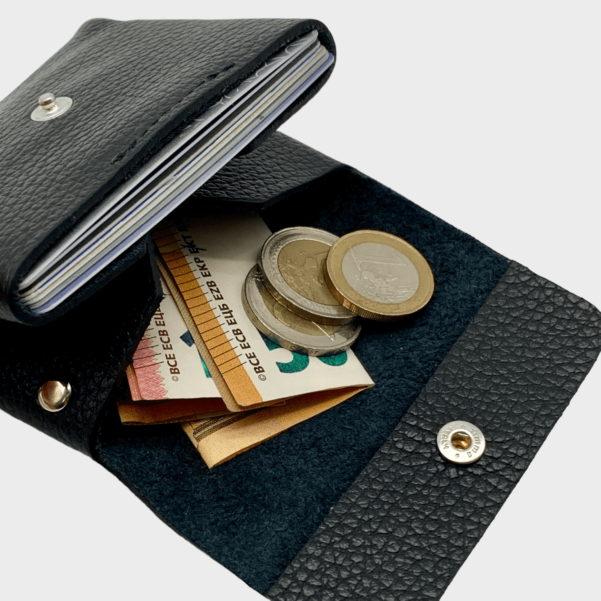 Schwarzes Leder Portemonnaie Unisex, Leder Geldbeutel, Leder Geldbörse klein, Mini Wallet, mini, Geldbörse mit kartenfach und münzfach, mini Portemonnaie mit münzfach Damen, mini Geldbörse mit münzfach Herren, Echtleder Geldbörse unisex schwarz