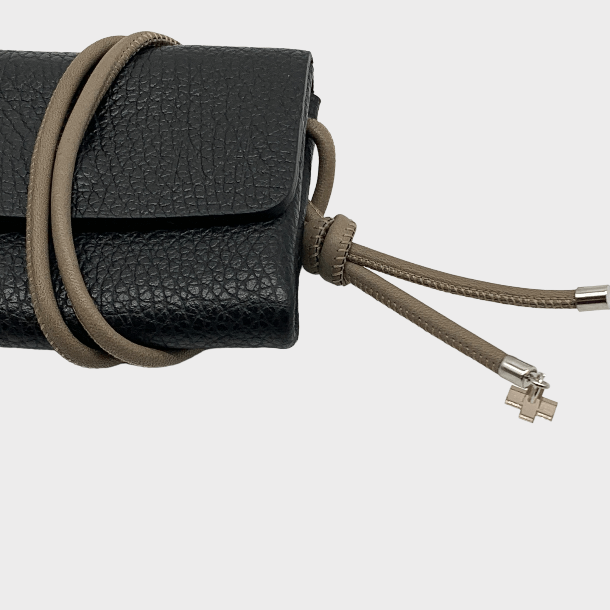 Mini wallet schwarz Leder mit Trageriemen, black leather wallet, Ledergeldbeutel Herren & Damen, Münzgeldbeutel, Kartenetui mit Münzfach, Ledergeldbeutel, schwarzes leder portemonnaie, rundgesäumtes Nappa Lederband