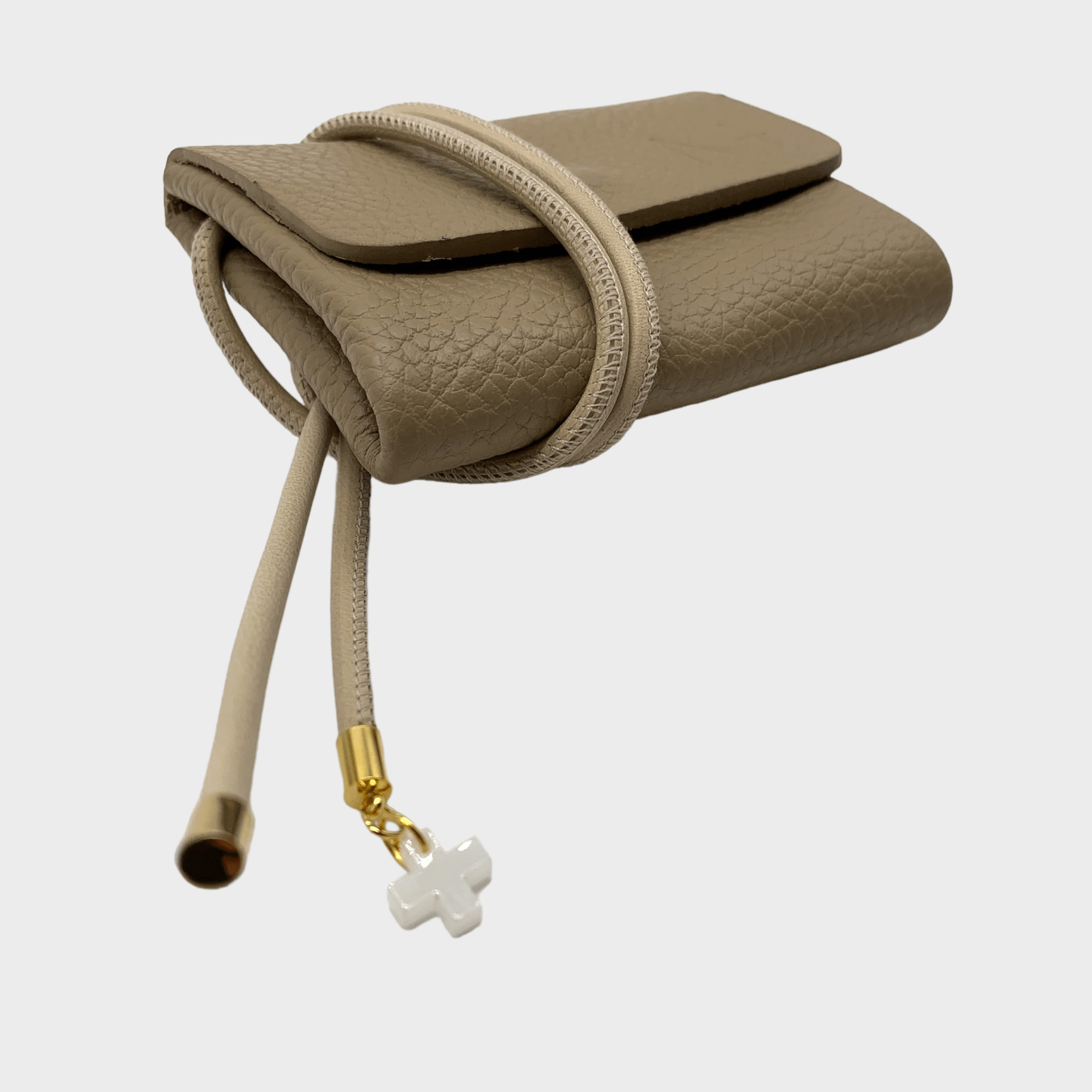 Mini wallet taupe Leder mit Trageriemen, taupe leather wallet, Ledergeldbeutel Herren & Damen, Münzgeldbeutel, Kartenetui mit Münzfach, Ledergeldbeutel, taupe leder portemonnaie, rundgesäumtes Nappa Lederband