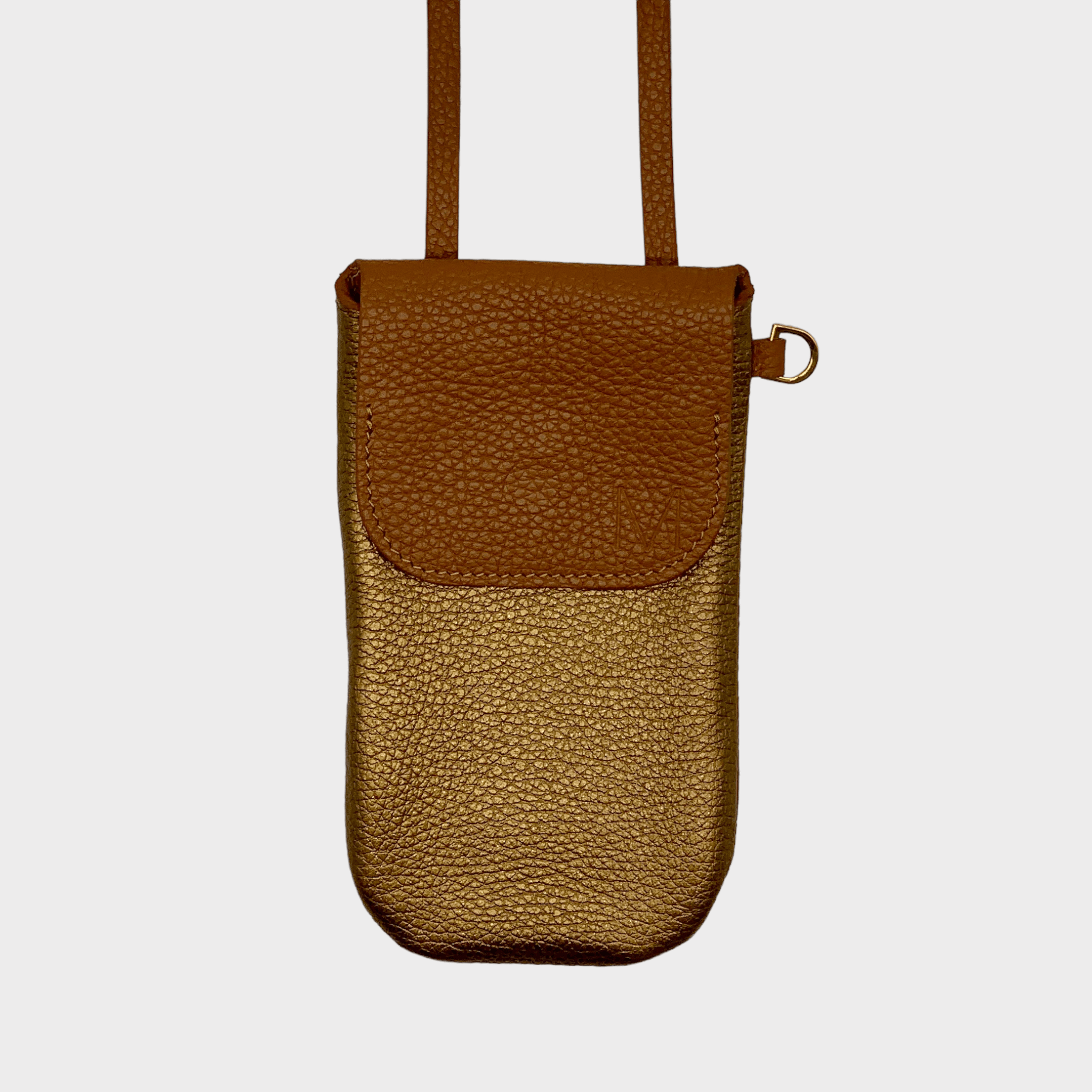 phone bag cognac + gold leather, cognac und gold farbene Leder Handy Tasche, handytasche zum umhängen leder damen, Handytasche mit Geldfach, handytasche portemonnaie zum umhängen leder, handytasche zum umhängen leder