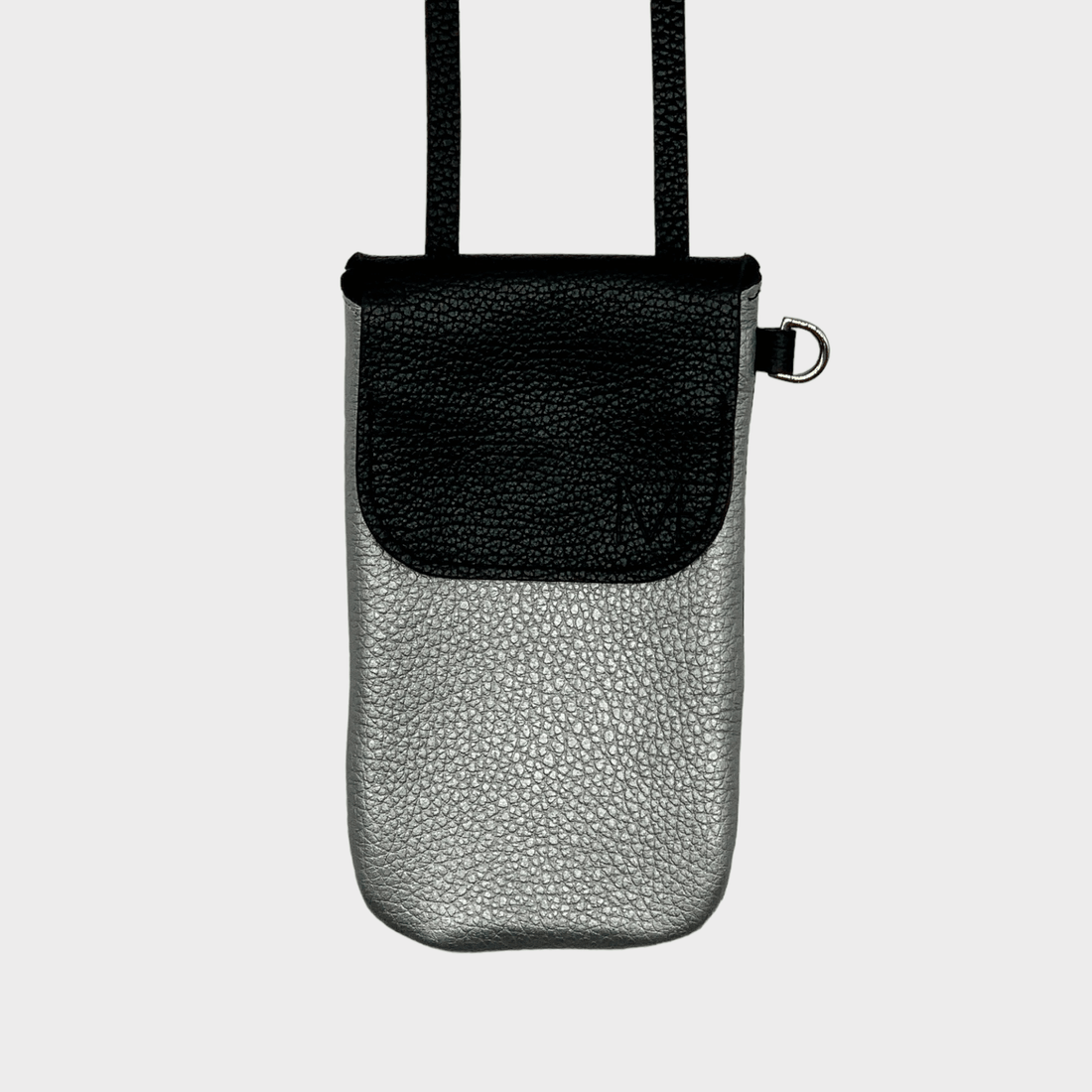 phone bag black + silver leather, schwarz und silberne Leder Handy Tasche, handytasche zum umhängen leder damen, Handytasche mit Geldfach, handytasche portemonnaie zum umhängen leder, handytasche zum umhängen leder unisex