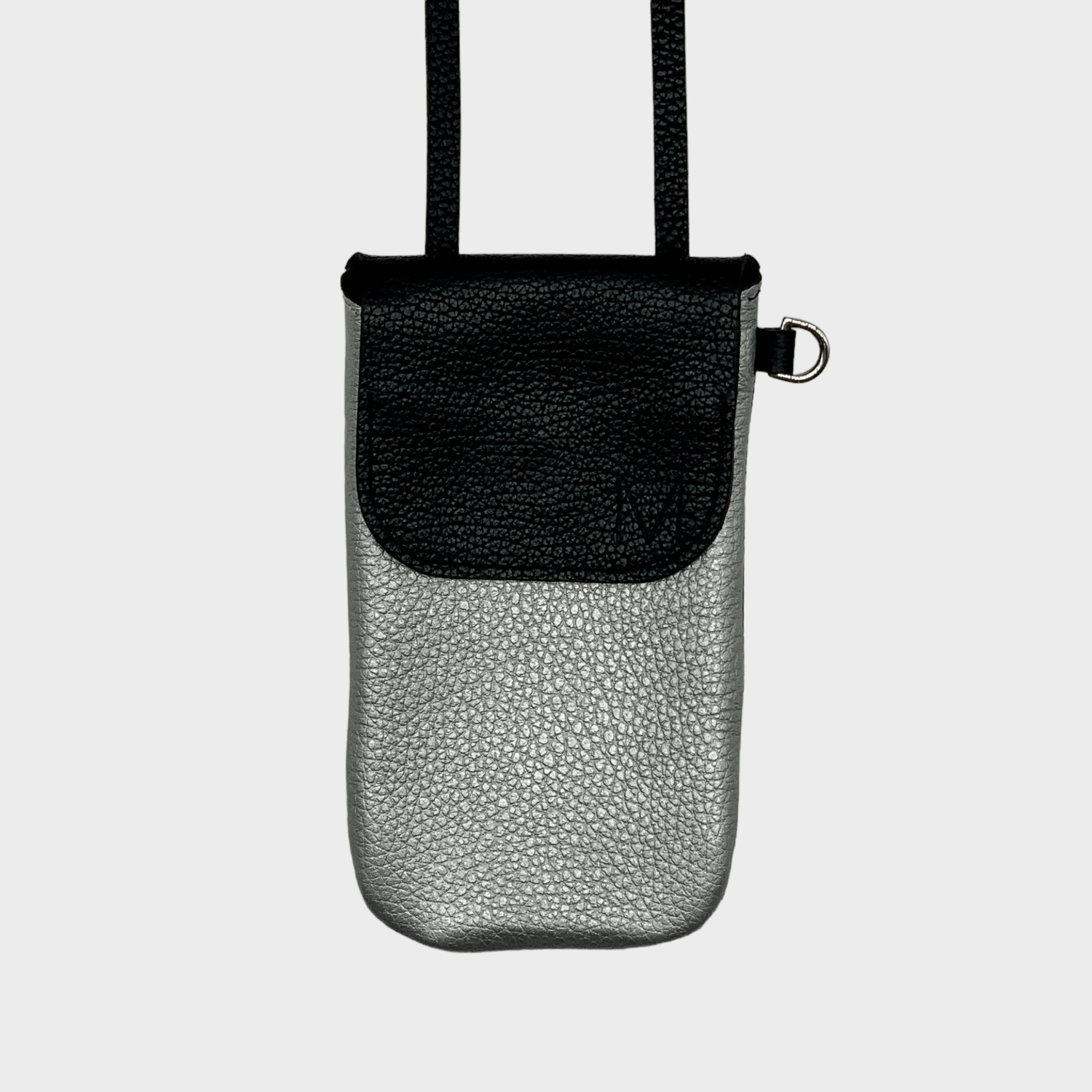 phone bag black + silver leather, schwarz und silberne Leder Handy Tasche, handytasche zum umhängen leder damen, Handytasche mit Geldfach, handytasche portemonnaie zum umhängen leder, handytasche zum umhängen leder unisex