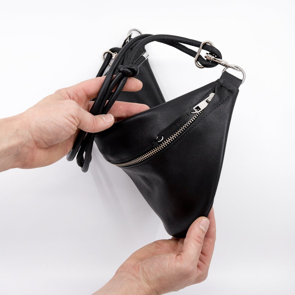 Schwarz Echt Leder Tasche Fannypack Hip bag Bauchtasche Umhängetasche