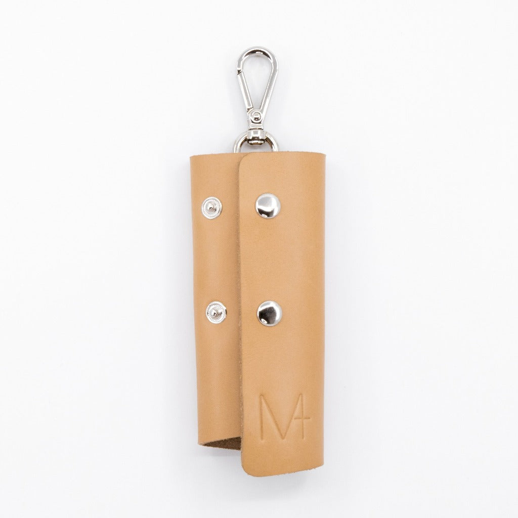 Key Cover Schlüsselhülle Leder Beige Schlüsselanhänger Karabiner Silber