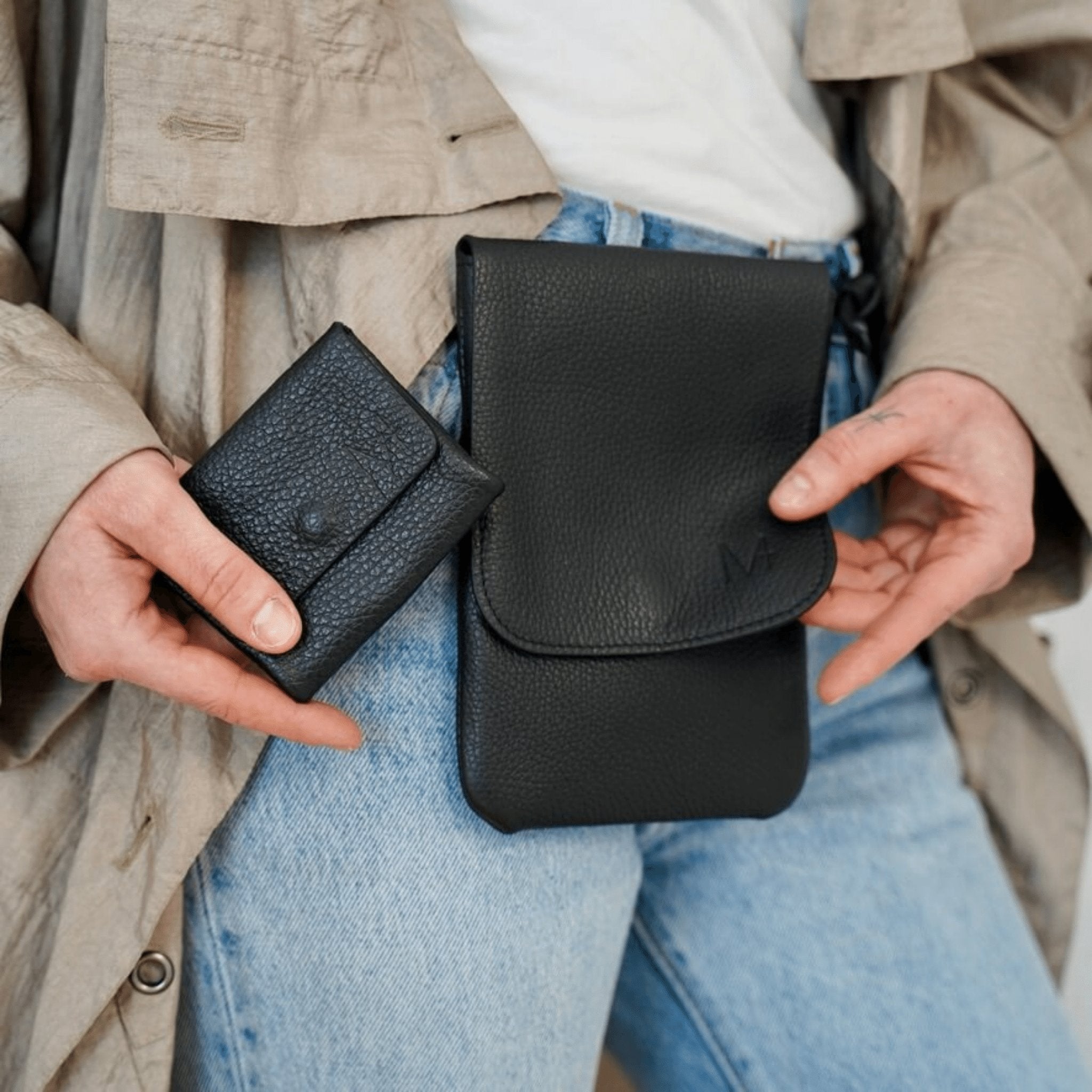 Belt bag, Handy Tasche aus Leder mit passendem Leder Portemonnaie