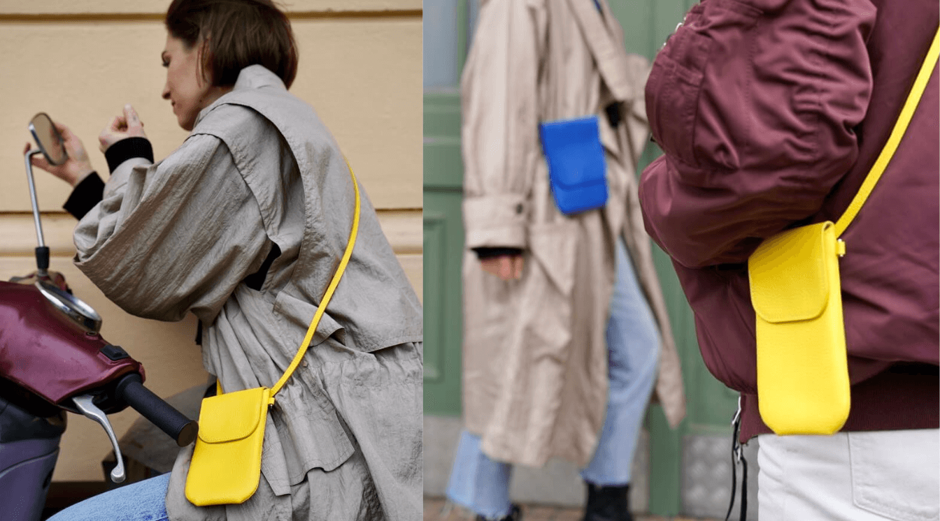 Gelbe Leder Handy Tasche zum umhängen mit Karten und Geldfach