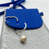 Blaue mini ledertasche piercing - Phone bag blue and silver  leather - Handy Tasche aus Leder Damen, Handytasche Leder silber zum umhängen - piercing tasche - blaue mini handy tasche - Ohrringe mit Perle