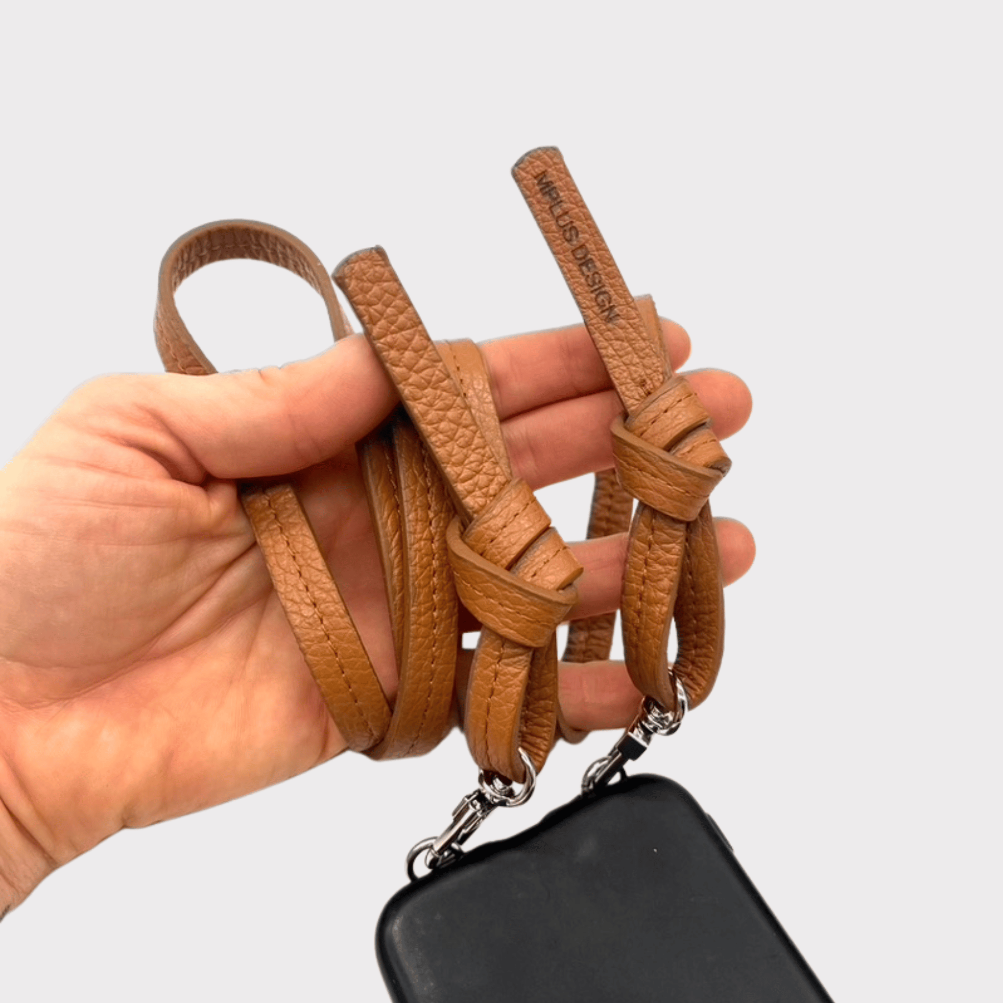 Braunes Leder Handyband - verstellbares Lederband für das Handy - Austauschband Handy - brown Leather String for your phone - Logo gelasert