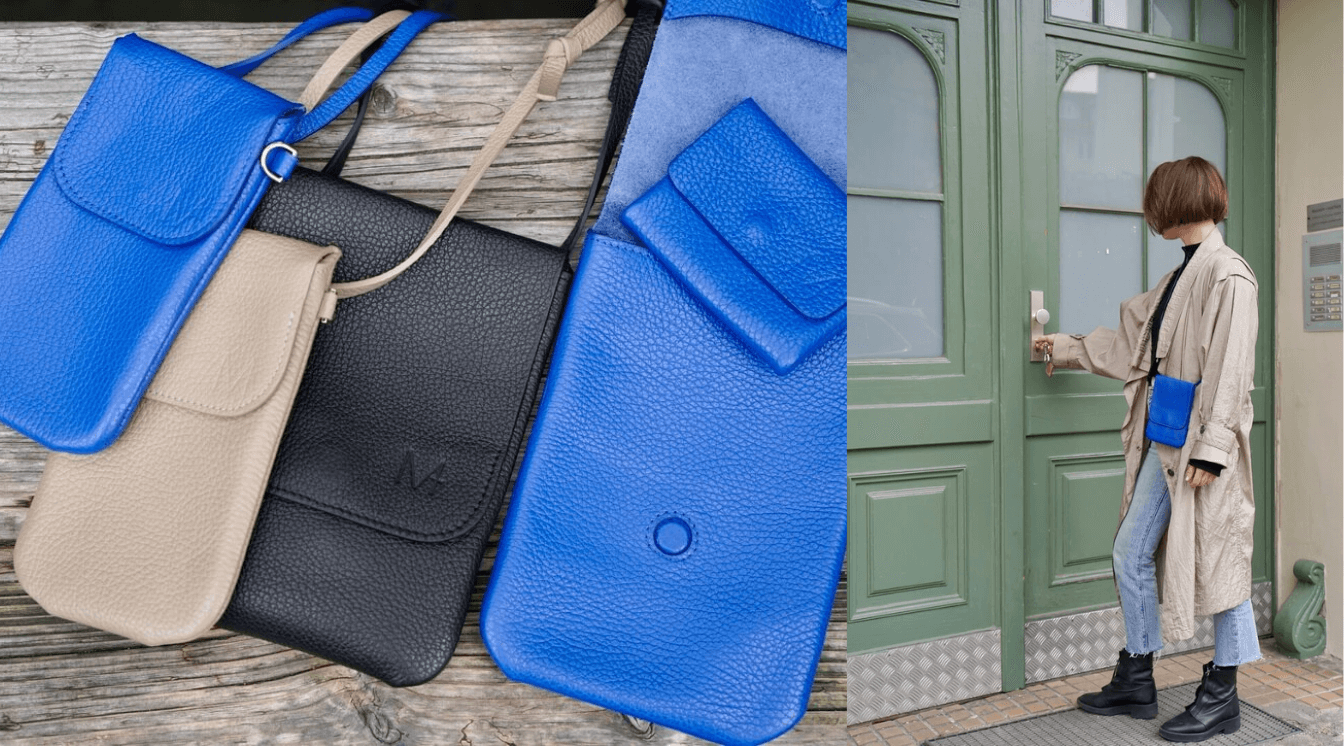 Blaue, Schwarze und Taupe Leder Accessoires für dein Handy
