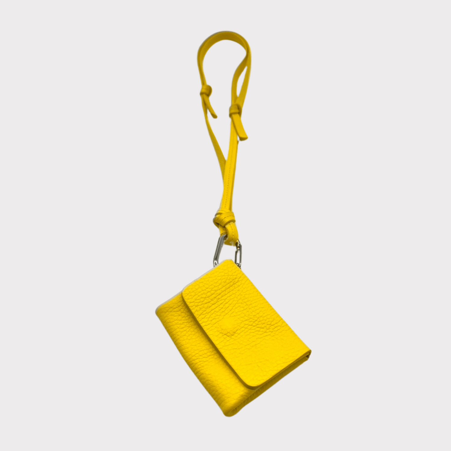 Leder Mini Wallet gelb mit Band und Karabiner – Kartenetui zum Umhängen minimalistisch