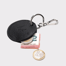 Laden Sie das Bild in den Galerie-Viewer, Keyring schwarzes Leder, Leder Schlüsselanhänger, Mini Geldbeutel, Schlüsselanhänger mit Münzfach, Schwarzes Echt Leder
