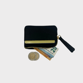 mini zipper wallet aus echtleder, ledertäschchen klein, kleines portemonnaie herren leder, kleines portemonnaie damen leder, mini geldbörse mit münzfach herren, mini geldbörse mit kartenfach und münzfach, sehr kleines portemonnaie, geldbeutel mini, ausgeh geldbeutel schwarzes Leder, goldener Reißverschluss