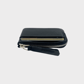 mini zipper wallet aus echtleder, ledertäschchen klein, kleines portemonnaie herren leder, kleines portemonnaie damen leder, mini geldbörse mit münzfach herren, mini geldbörse mit kartenfach und münzfach, sehr kleines portemonnaie, geldbeutel mini, ausgeh geldbeutel schwarzes Leder, silberner Reißverschluss