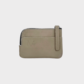 mini zipper wallet aus echtleder, ledertäschchen klein, kleines portemonnaie herren leder, kleines portemonnaie damen leder, mini geldbörse mit münzfach herren, mini geldbörse mit kartenfach und münzfach, sehr kleines portemonnaie, geldbeutel mini, ausgeh geldbeutel taupe Leder, silberner Reißverschluss