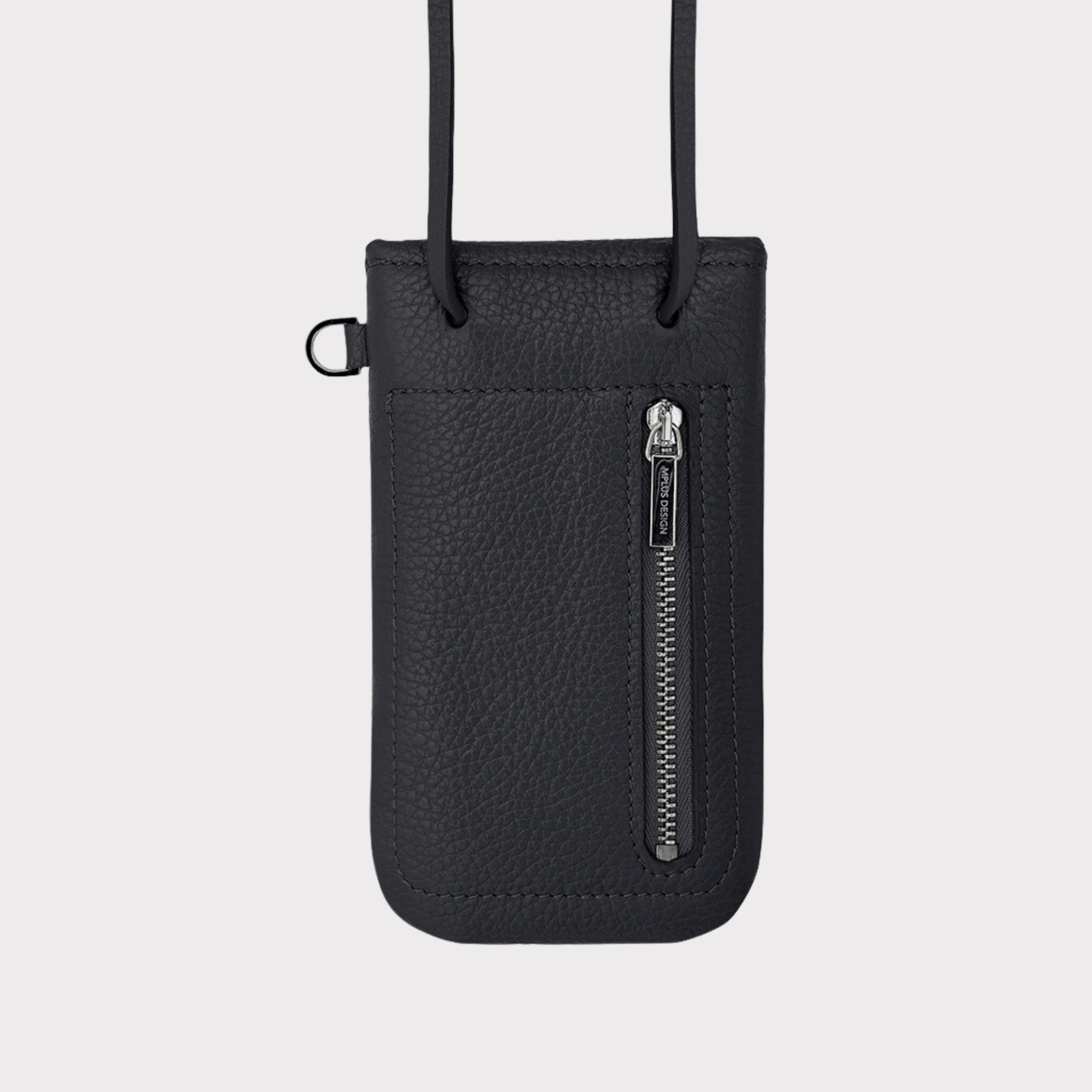 Schwarze Leder Handytasche mit Kartenfach und Zipper – MPLUS Design