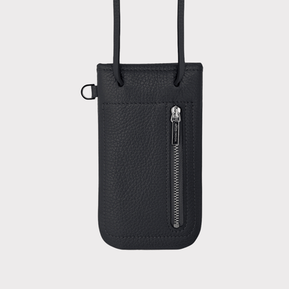 Schwarze Leder Handytasche mit Kartenfach und Zipper – MPLUS Design