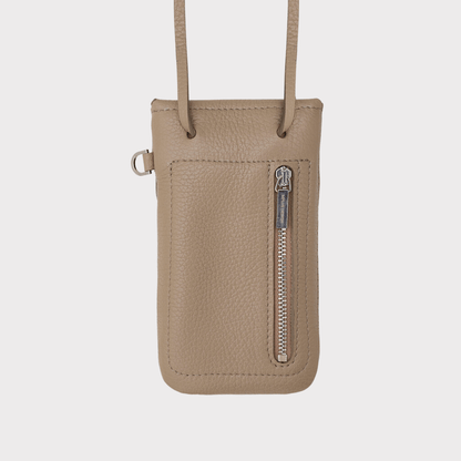Taupe Leder Handytasche mit Kartenfach und Zipper – MPLUS Design
