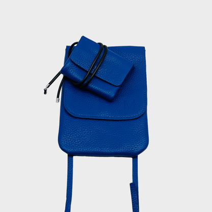 Mini wallet blaues Leder mit Trageriemen, blue leather wallet, Ledergeldbeutel Herren &amp; Damen, Münzgeldbeutel, Kartenetui mit Münzfach, Ledergeldbeutel, blaues leder portemonnaie, rundgesäumtes Nappa Lederband, kombinierbar mit belt bag 1.1 